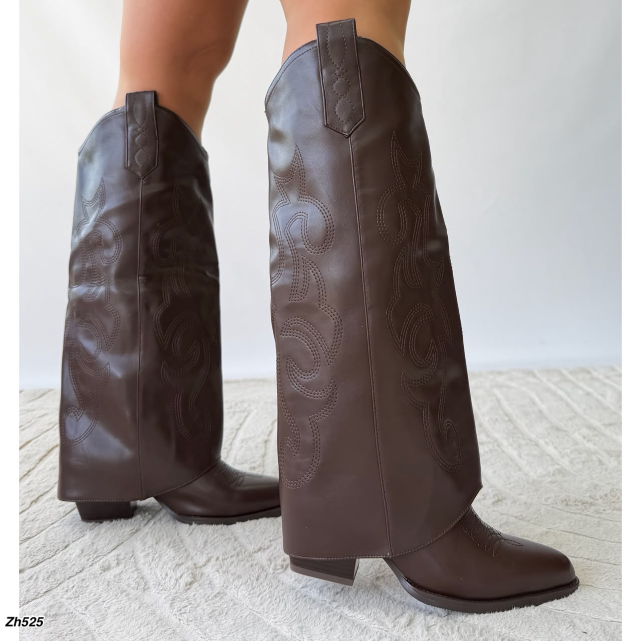 Bota texana café doblez tacon 7cm HX3170-C1451